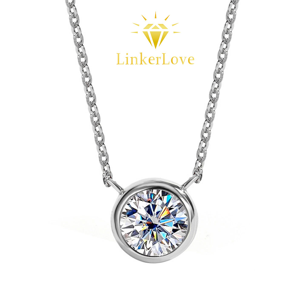 Bezels Set Pendant - LinkerLove 1ct Moissanite Necklace for Women